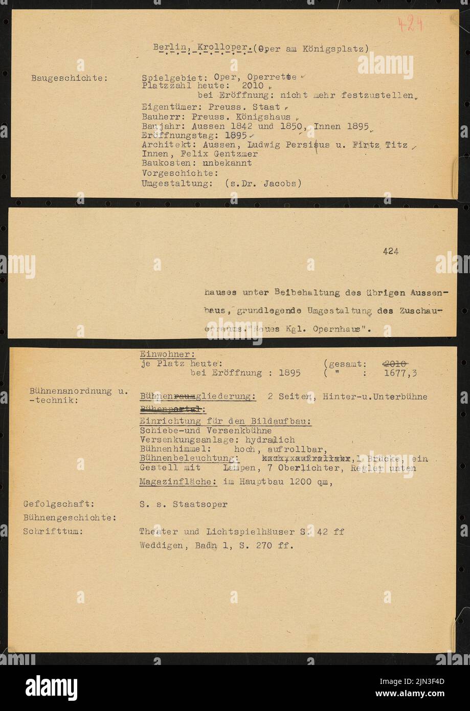 Kroll’sches Establisement (d. h. Krolloper, Opera am Königsplatz), Berlin: Faltung über den Fragebogen zum Handbuch 'das Deutsche Theater' Stockfoto