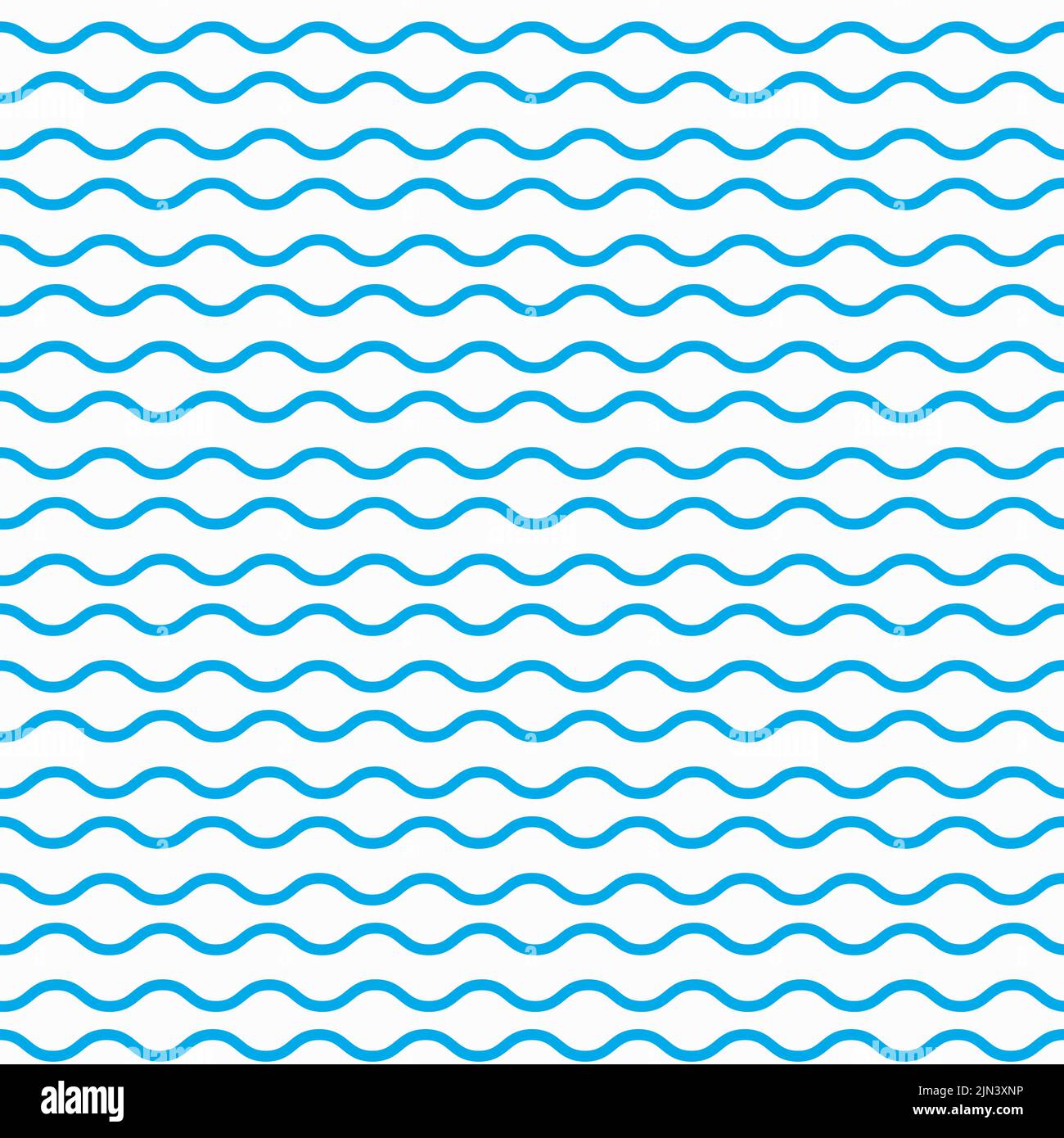 Blaues Meer und Wellen nahtloses Muster. Minimalistischer nautischer Hintergrund, Vektortapete mit Sommermotiven oder gewellter Hintergrund. Geschenkpapier Dekoration oder einfache nahtlose Muster mit Meereswellen Stock Vektor
