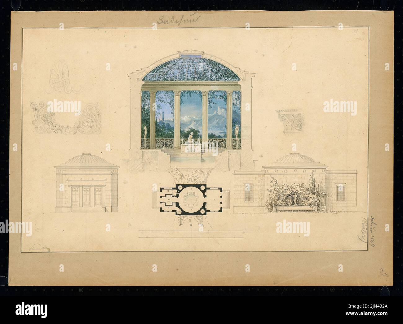 Friedrich August Stüler (1800-1865): Badehaus. Monatliches Gewinnspiel im Februar 1829 Stockfoto