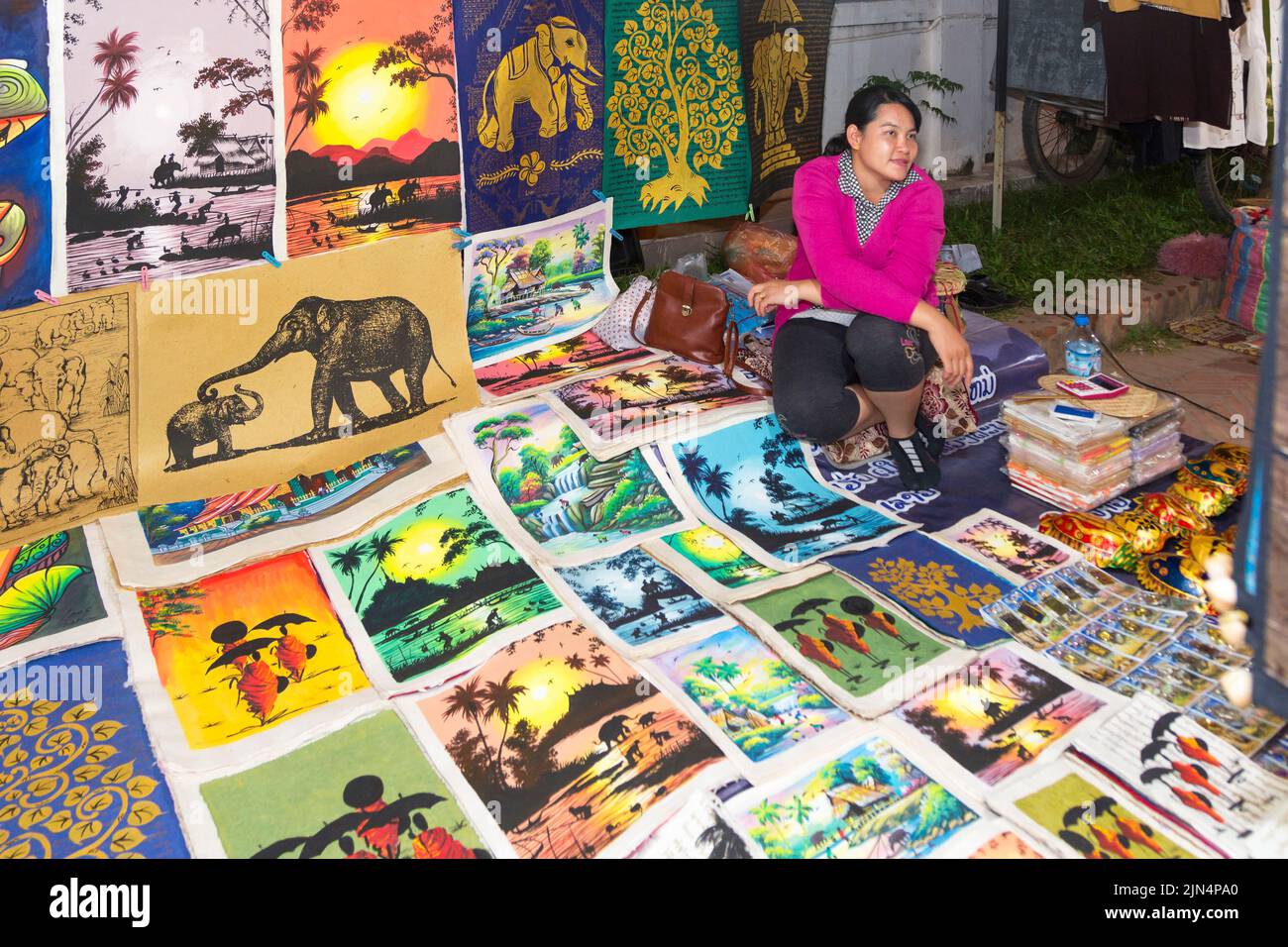 Anzeige am Nachtmarkt, Luang Prabang, Laos Stockfoto