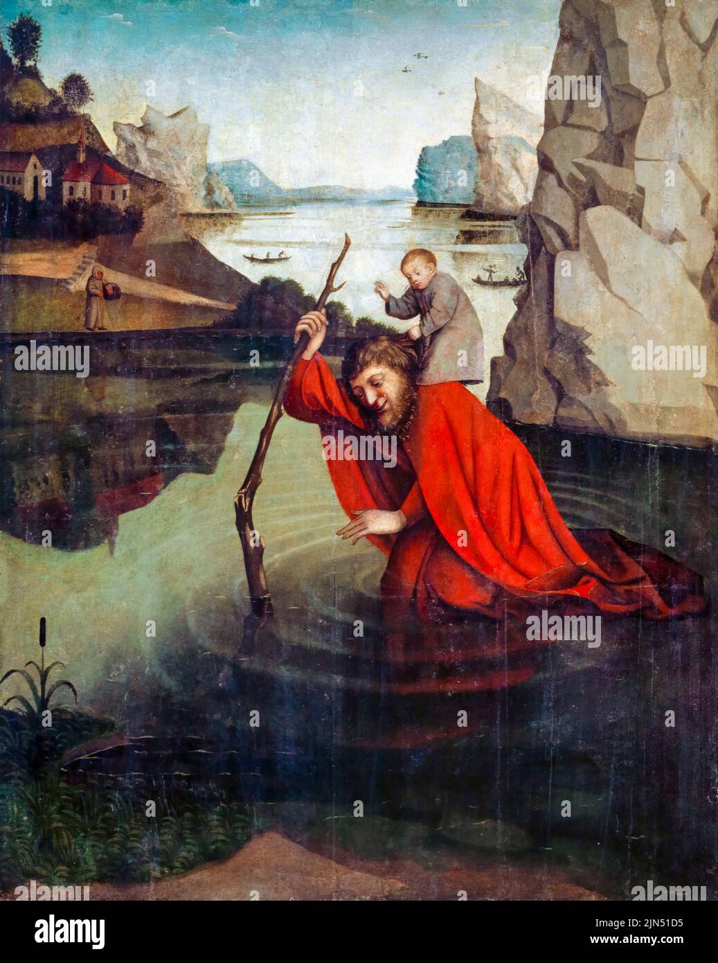 St. Christopher, Malerei in Mischtechnik auf Eichenholz von Konrad Witz, 1435-1445 Stockfoto