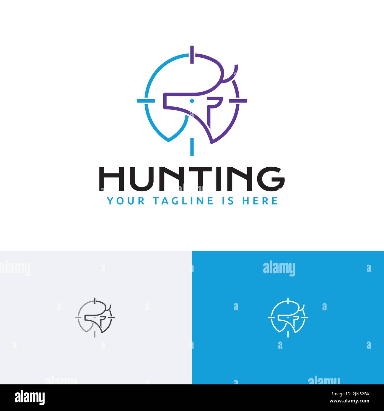Logo Der Hunter Line-Linie Für Die Jagd Auf Hirsche Stock Vektor