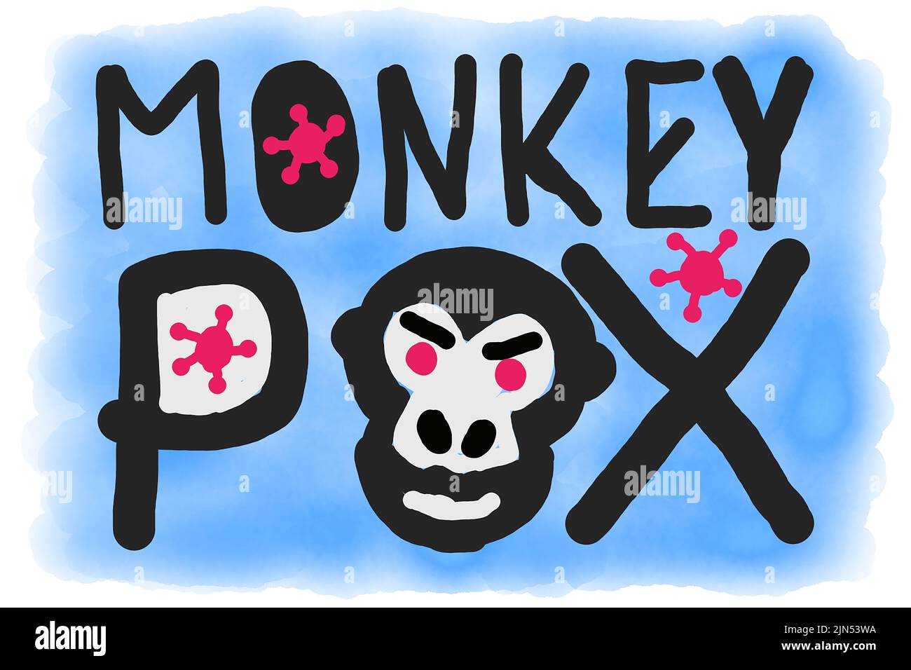 Monkeypox Virus Illustration Malkonzept auf weißem Hintergrund Stockfoto