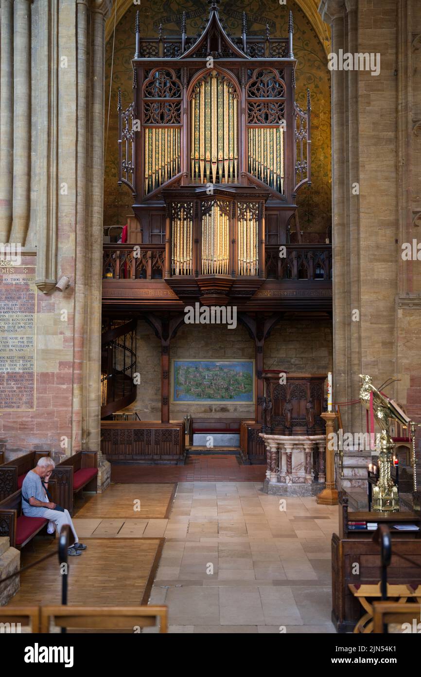 Blick auf Orgel in Sherborne Abbey Stockfoto