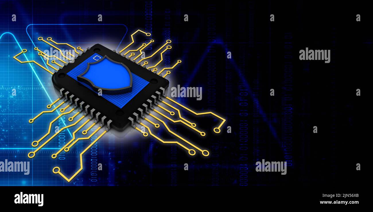 3D Rendering Shield auf Mikrochips Stockfoto