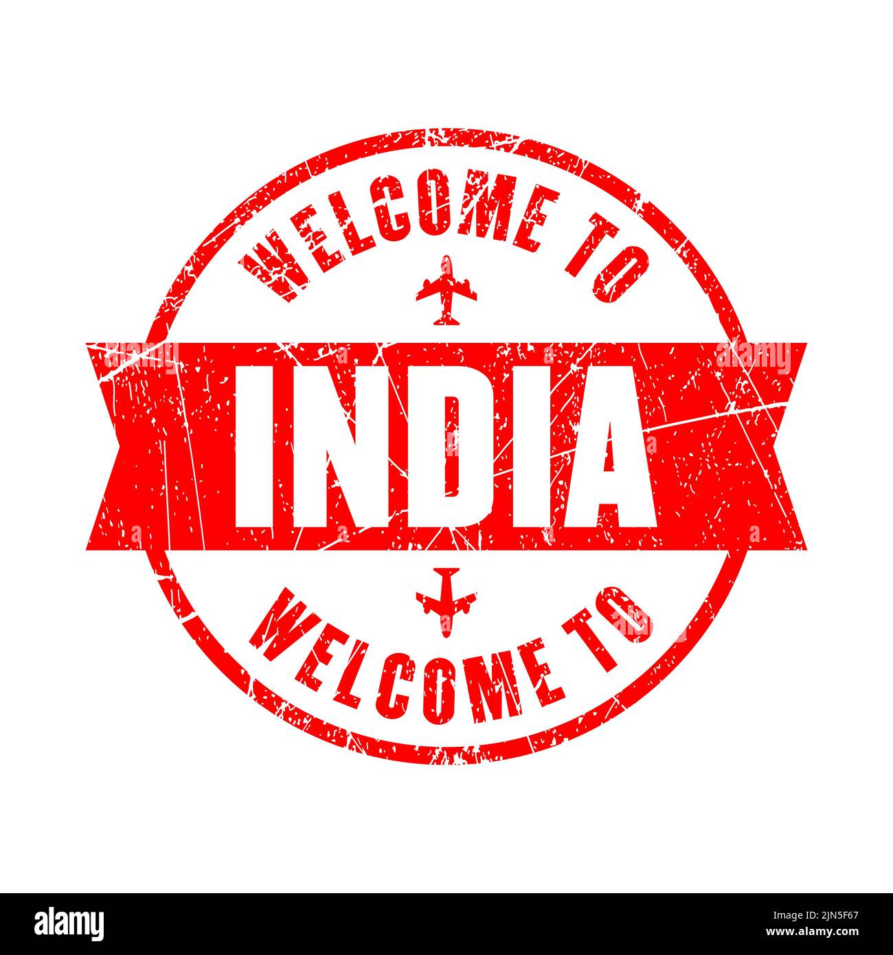 Willkommen in Indien. Roter Stempel isoliert Hintergrund Stock Vektor