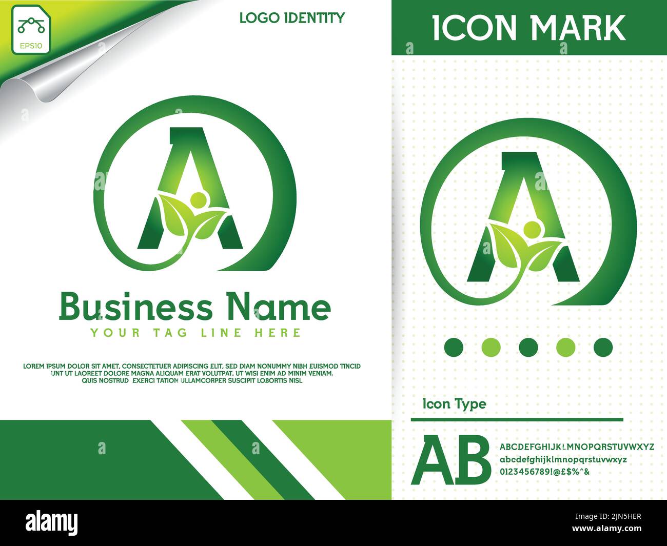 Natürlicher Buchstabe A mit blattfarbener Logovorlage Stock Vektor