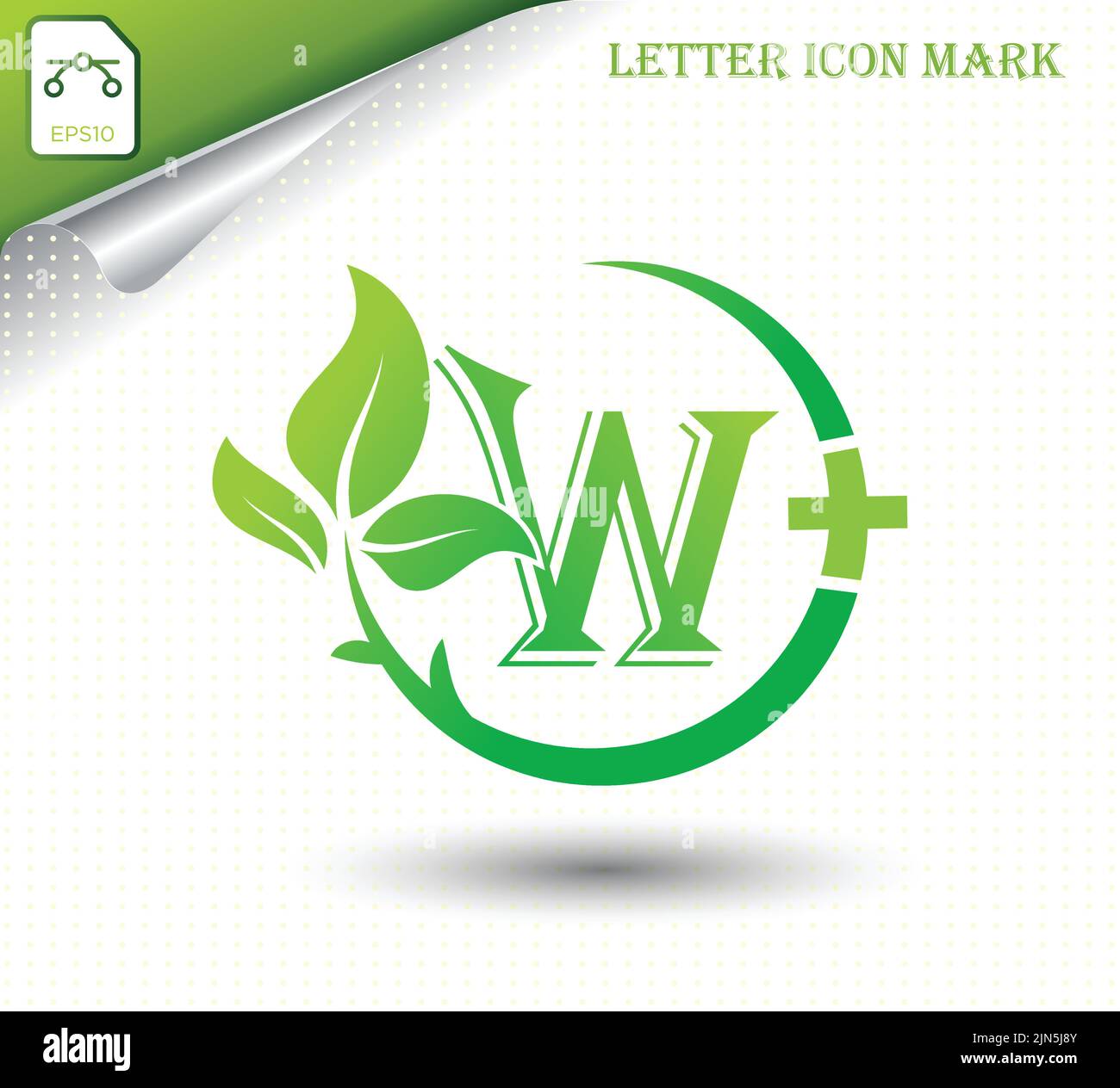 Buchstabe W mit Vektorvorlage für grüne Blätter Stock Vektor