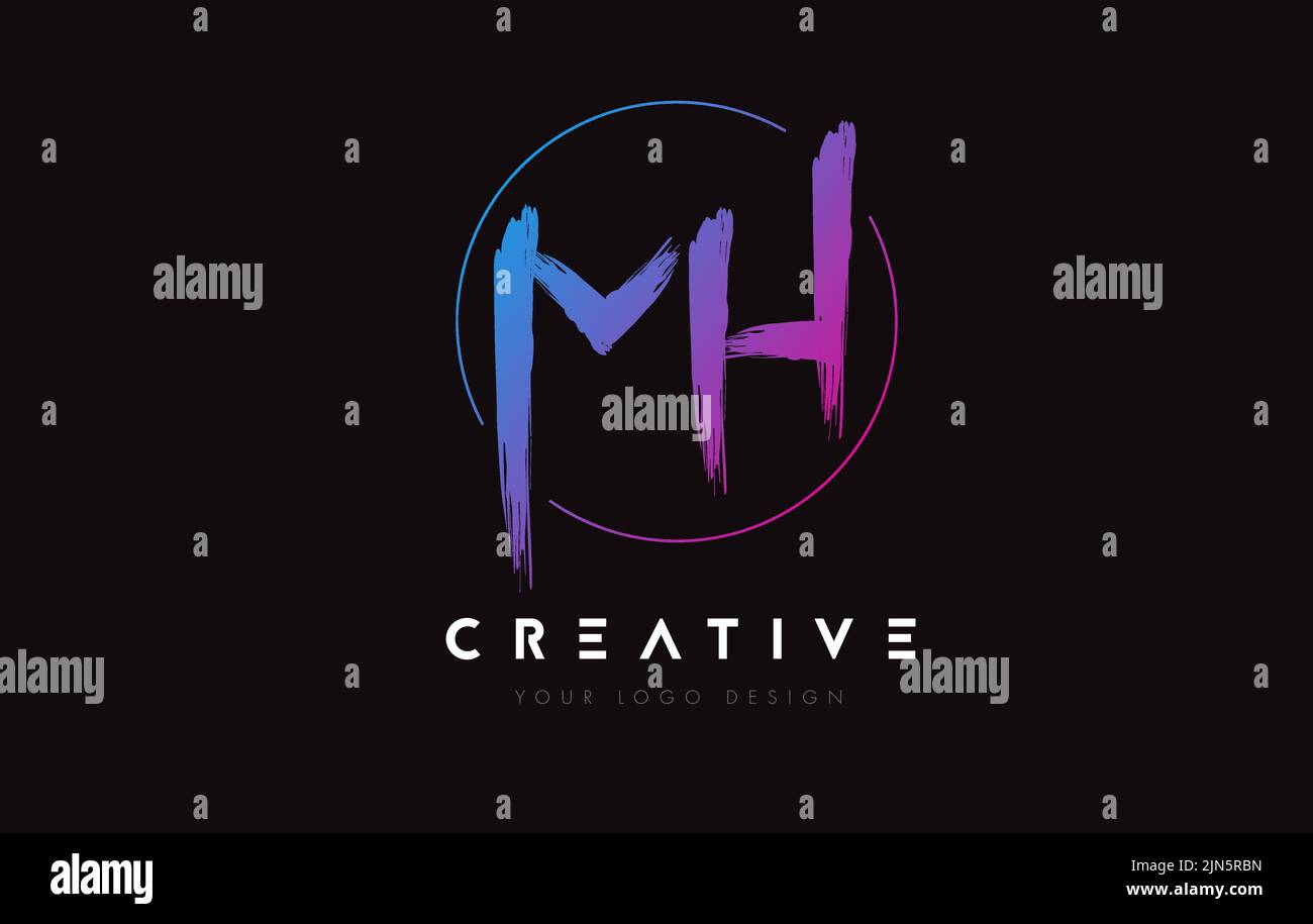 Kreatives buntes MH-Pinsel-Logo-Design. Künstlerische Handgeschriebene Pinsel Buchstaben Logo Konzept Vektor. Stock Vektor