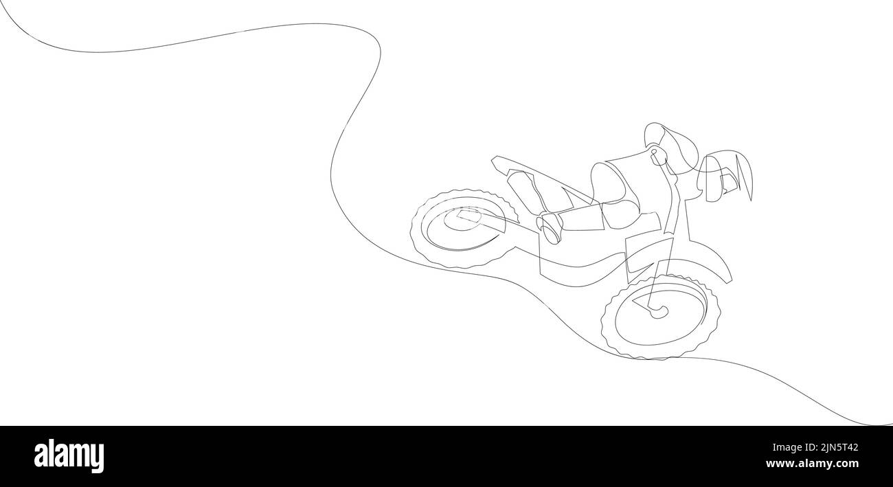 Eine einzige Linie Zeichnung von jungen Motocross-Fahrer erobern Track Hindernisse auf Rennstrecke Vektor Illustration. Extremes Sportkonzept. Moderne durchgehende l Stock Vektor