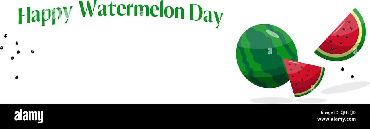 Vektor-Illustration, Banner für National Watermelon Day. Schönes Design für Grußkarte, Party-Einladung mit Platz für Ihren Text. Stock Vektor