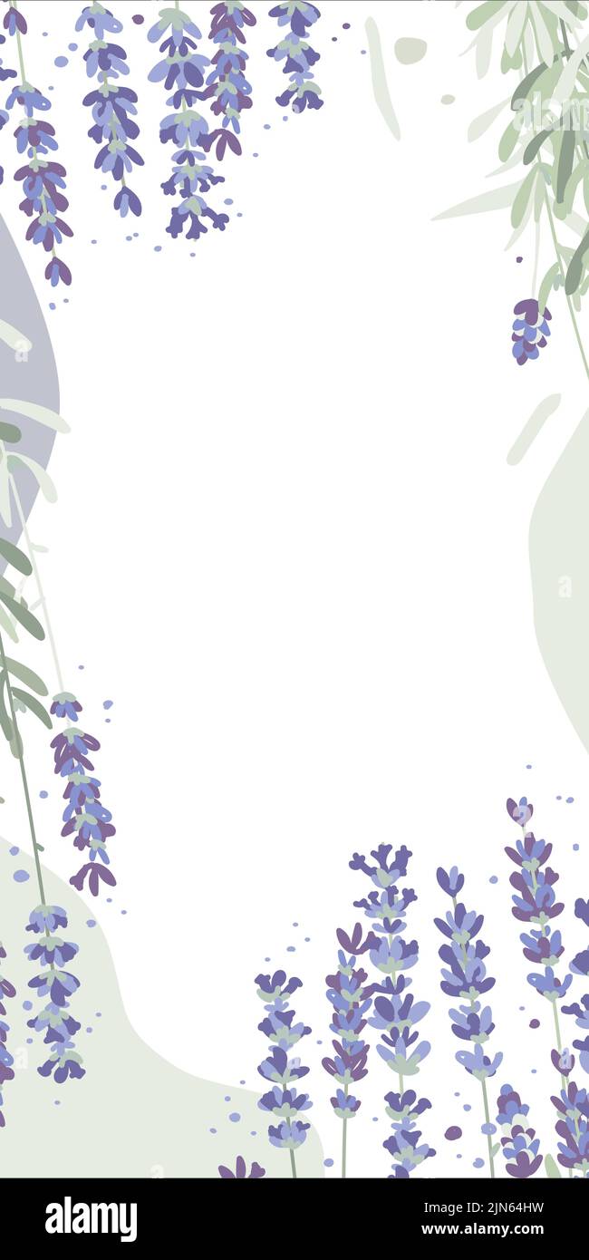 Abstrakt floralen Hintergrund, Social-Media-Geschichten Vorlage mit Lavendel-Pflanze. Platz für Text. Stock Vektor