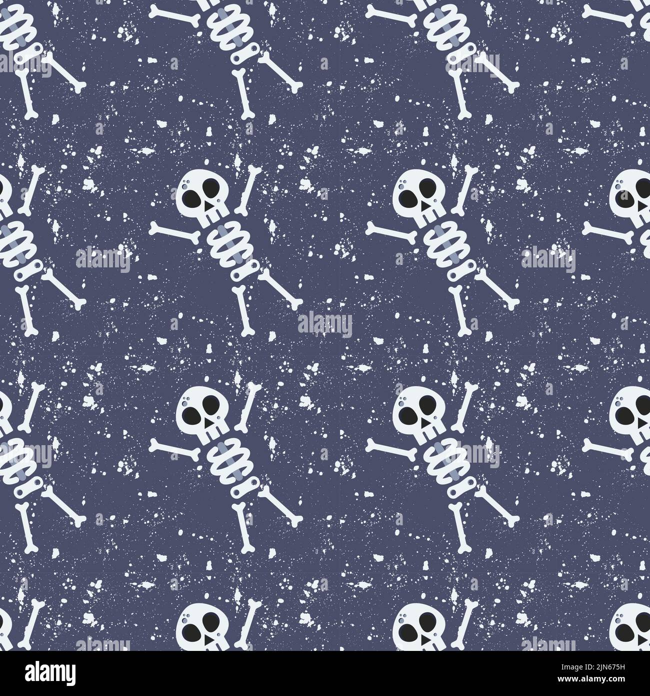 Niedliche Cartoon Skelett nahtlose Muster. Trendige Halloween Hintergrund. Schablone für Geschenkpapier, Stoff, Textil, Tapete, T-Shirt, Marke, Bekleidung Stock Vektor
