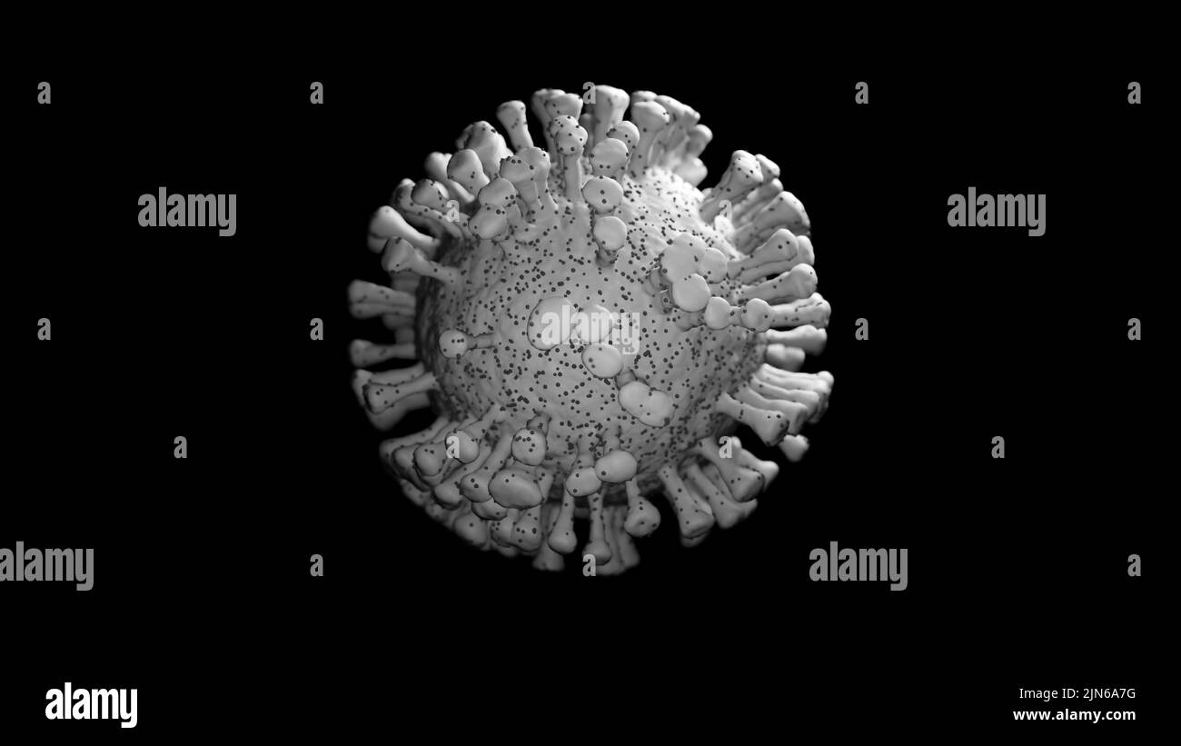 Abbildung einer auf schwarzem Hintergrund isolierten Viruszelle Stockfoto