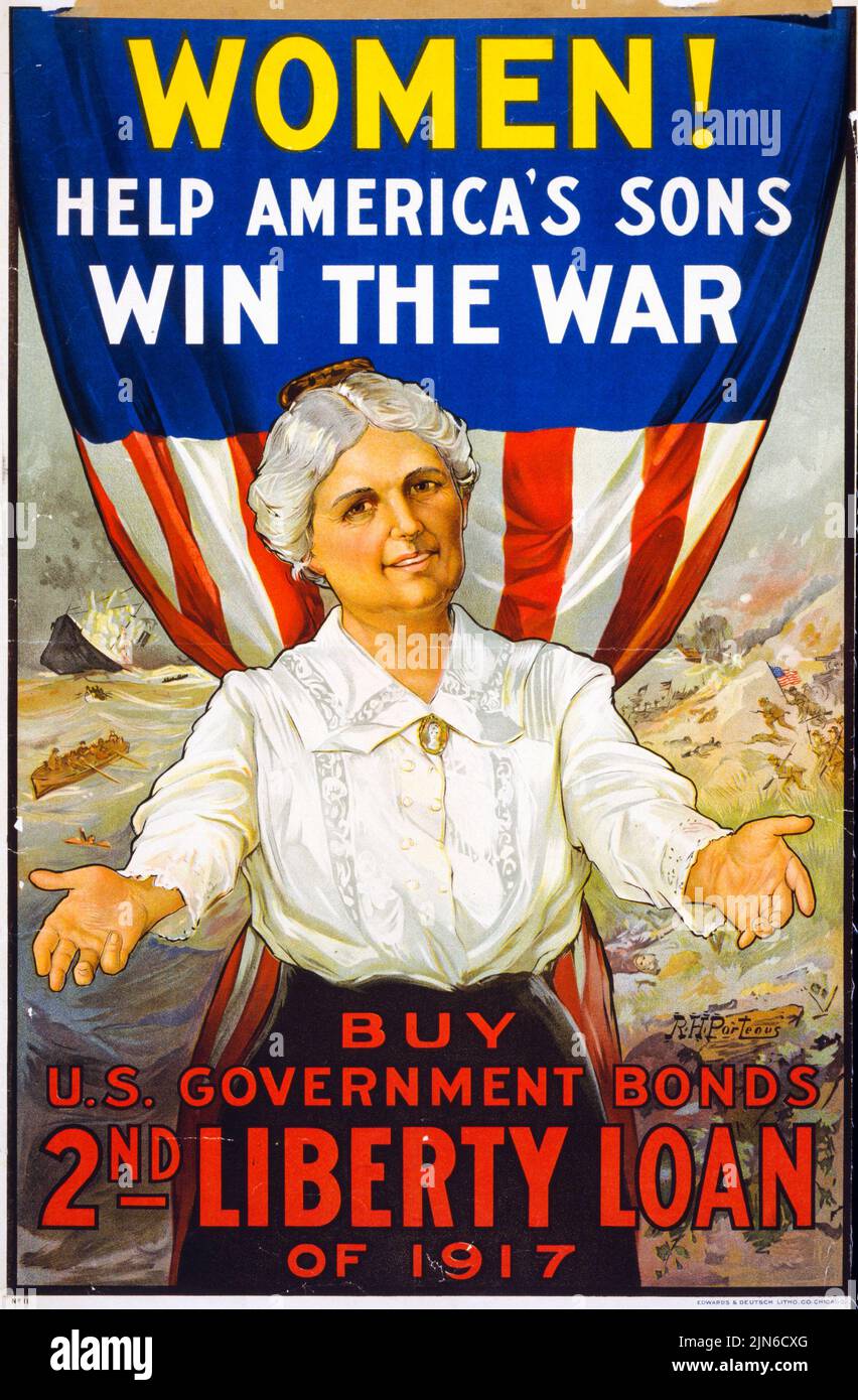 Frauen! Hilf Amerikas Söhnen, den Krieg zu gewinnen, Buy U.S. Government Bonds, 2. Liberty Loan (1917) Poster aus der Zeit des Ersten Weltkriegs von R. H. Porteus Stockfoto
