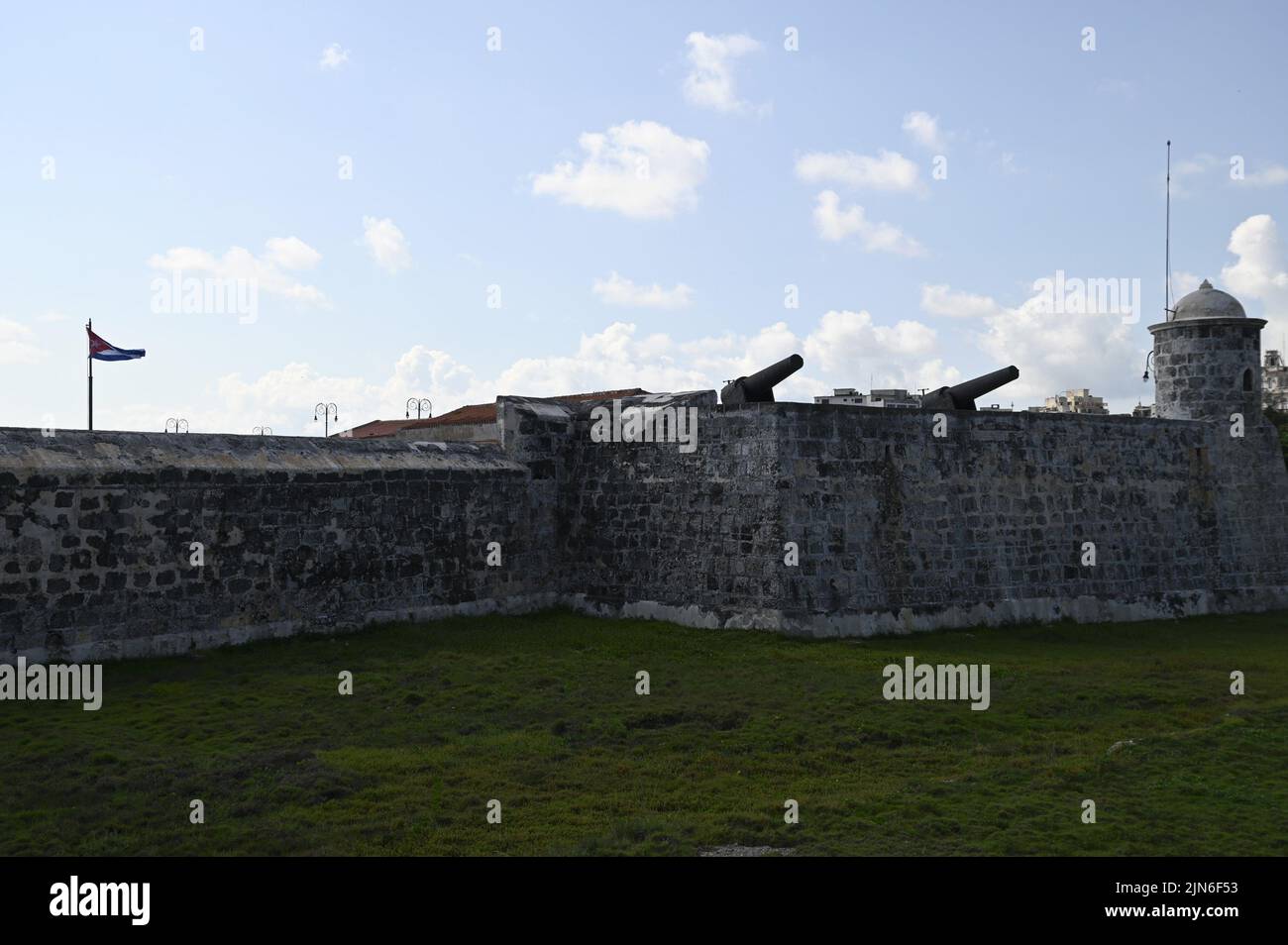 Landschaft mit Panoramablick auf Castillo de San Salvador de la Punta