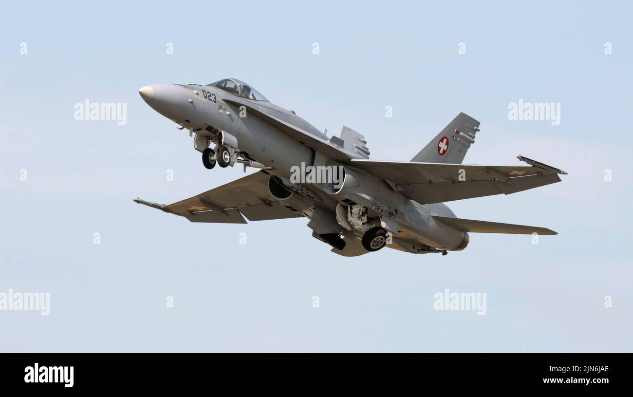 Swiss Air Force McDonnell Douglas F/A-18C Hornet beim Royal International Air Tattoo Stockfoto
