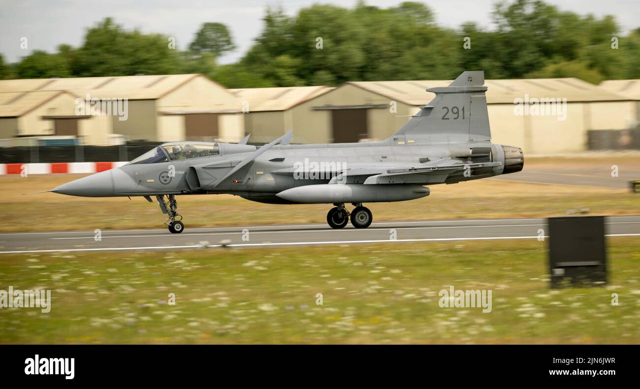 Schwedische Luftwaffe SAAB JAS 39 Gripen beim Royal International Air Tattoo Stockfoto