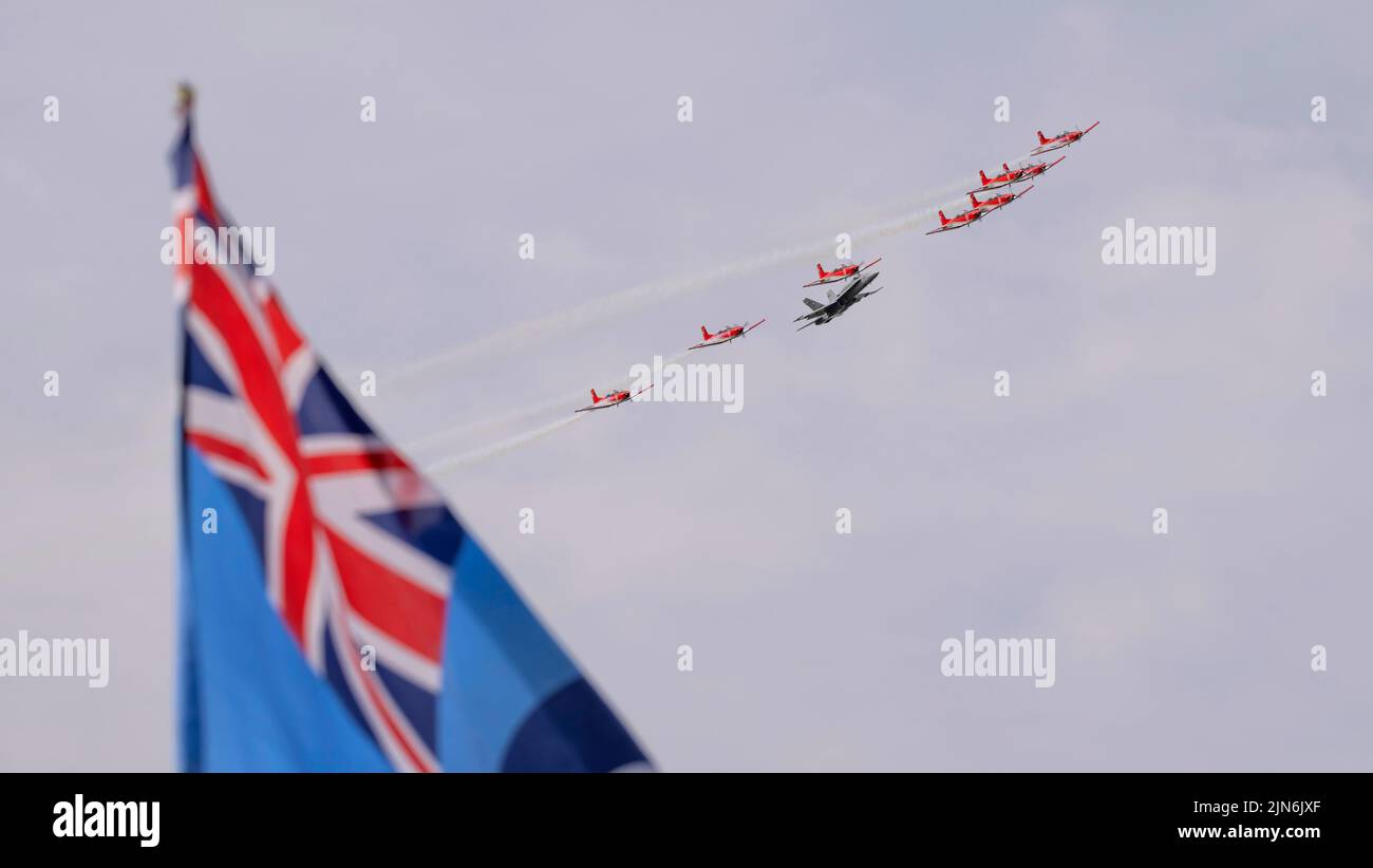 Swiss F18 Hornet und PC7 zeigen Teams beim Royal International Air Tattoo Stockfoto