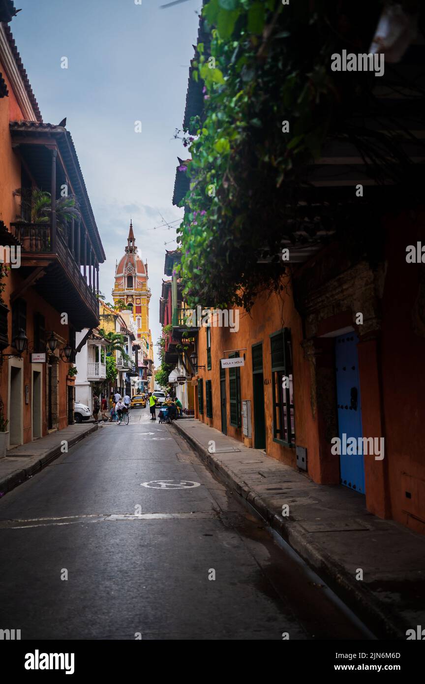 Straßen der Altstadt von Cartagena de Indias, Kolumbien Stockfoto