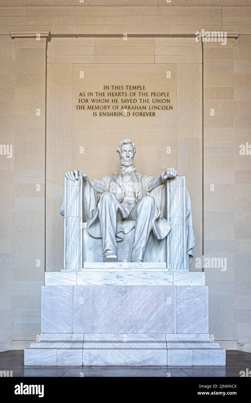 Lincoln Memorial Statue und Widmung an Abraham Lincoln in Washington, DC, USA Stockfoto