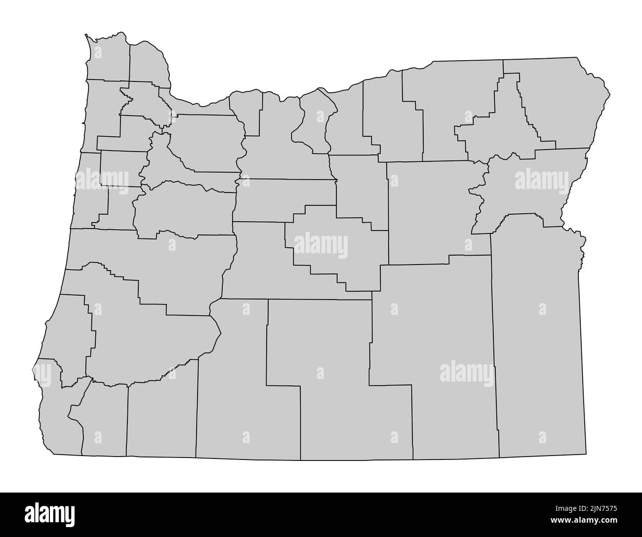 Der Staat Oregon ist in Grafschaften aufgeteilt. Isolierte Karte auf weißem Hintergrund. Stock Vektor