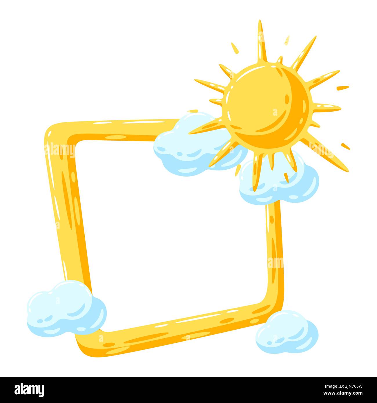 Rahmen mit Sonne und Wolken. Cartoon-Bild des bewölkten Himmels. Stock Vektor