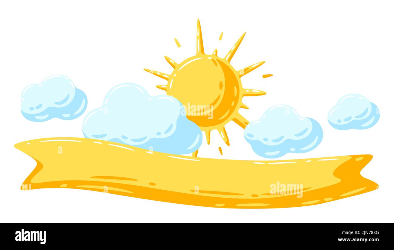 Hintergrund mit Sonne und Wolken. Cartoon-Bild des bewölkten Himmels. Stock Vektor