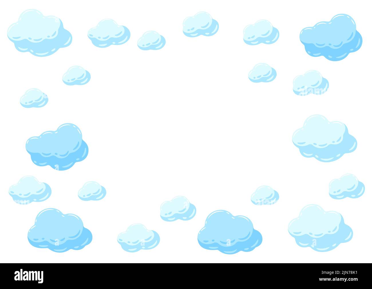 Rahmen mit blauen Wolken. Cartoon-Bild des bewölkten Himmels. Stock Vektor