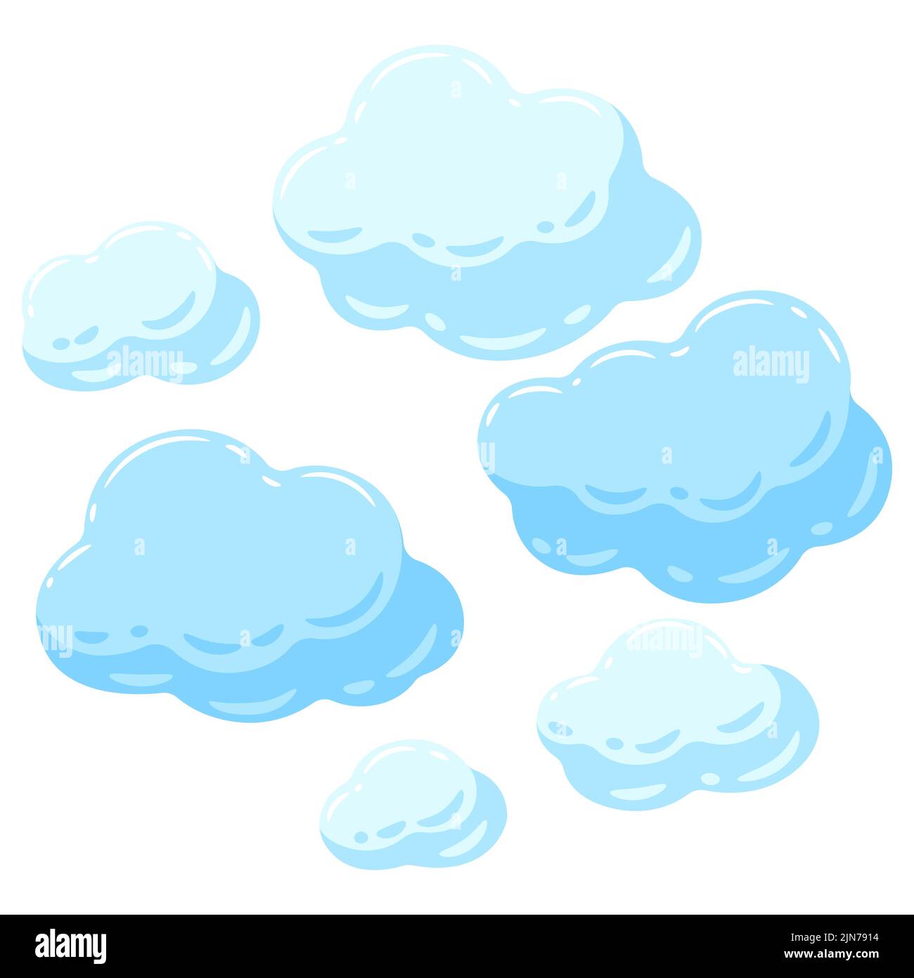 Illustration von blauen Wolken. Cartoon-Bild des bewölkten Himmels. Stock Vektor