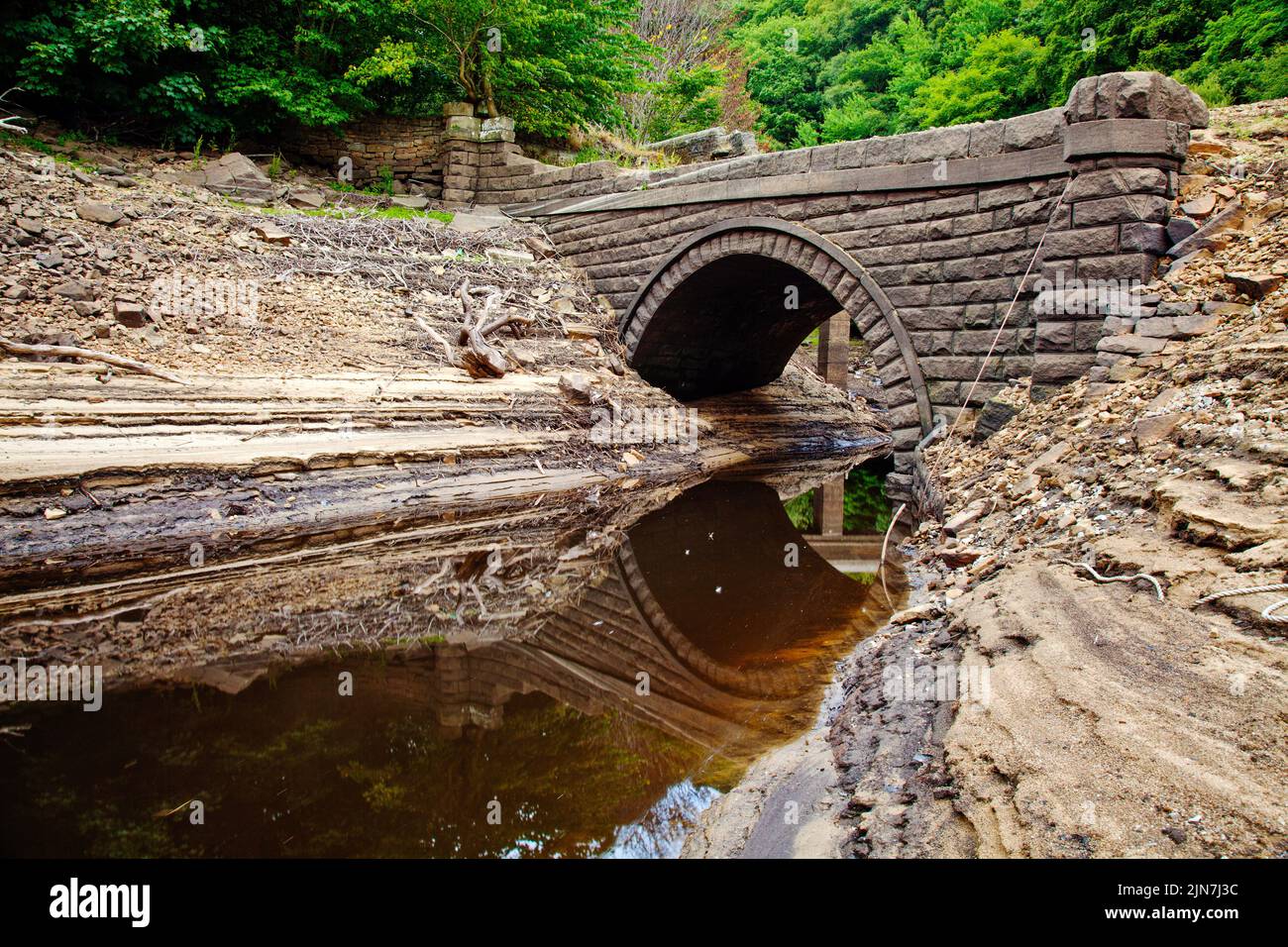 Trockenheit am Ladybower-Stausee Stockfoto