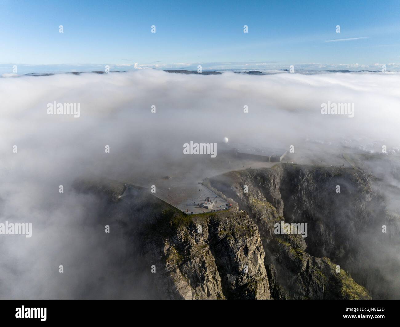 Nordkap in nebligen Tag in nordnorwegen Stockfoto