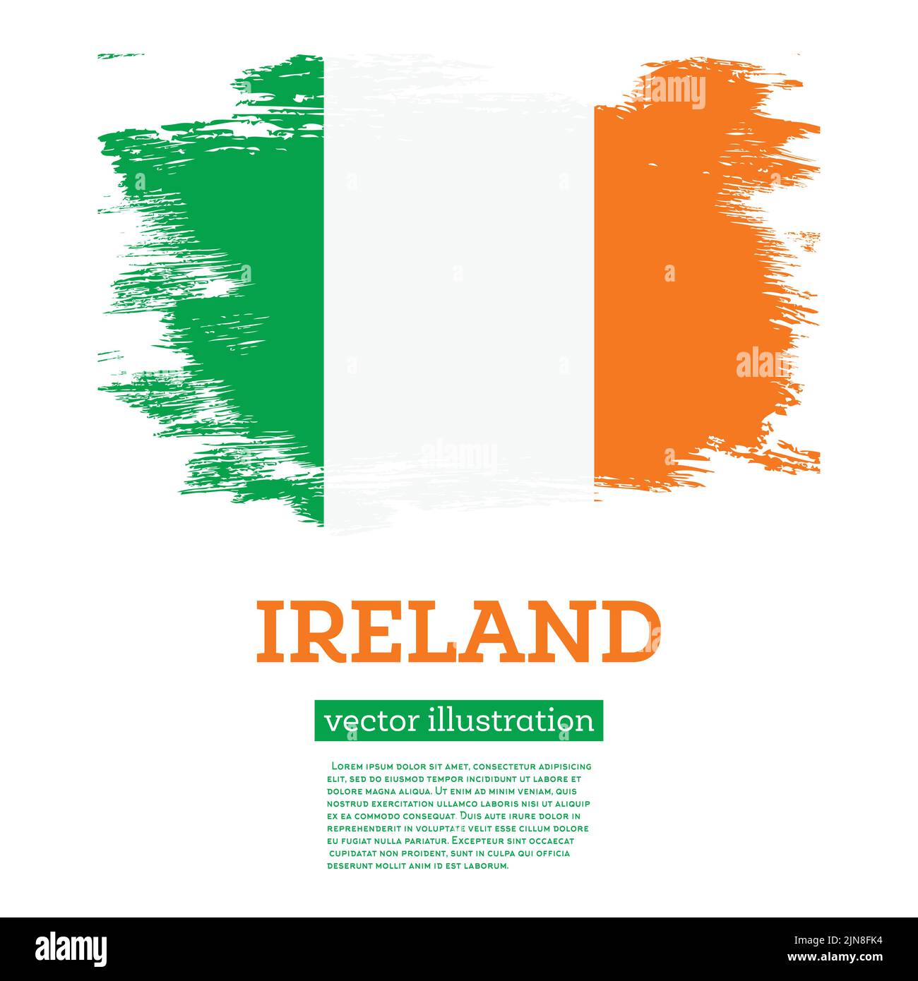Irland Flagge mit Pinselstrichen. Vektorgrafik. Unabhängigkeitstag. Stock Vektor