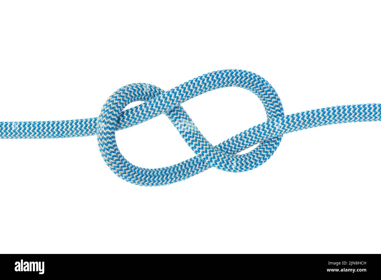 Der Acht-Knoten oder ist sehr wichtig beim Segeln und Klettern als eine Methode, um zu verhindern, dass Seile aus Haltevorrichtungen laufen. Stockfoto