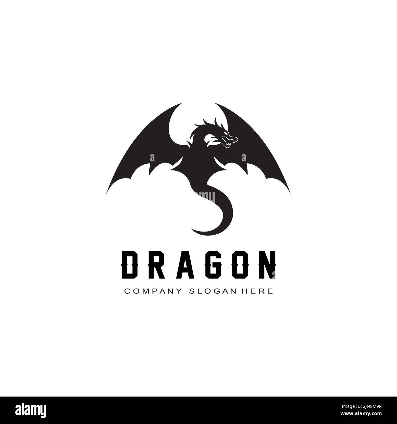 Vektor Feuer Drachen Logo-Symbol, beängstigend Legende geflügelte Tier, Illustration Konzept Stock Vektor
