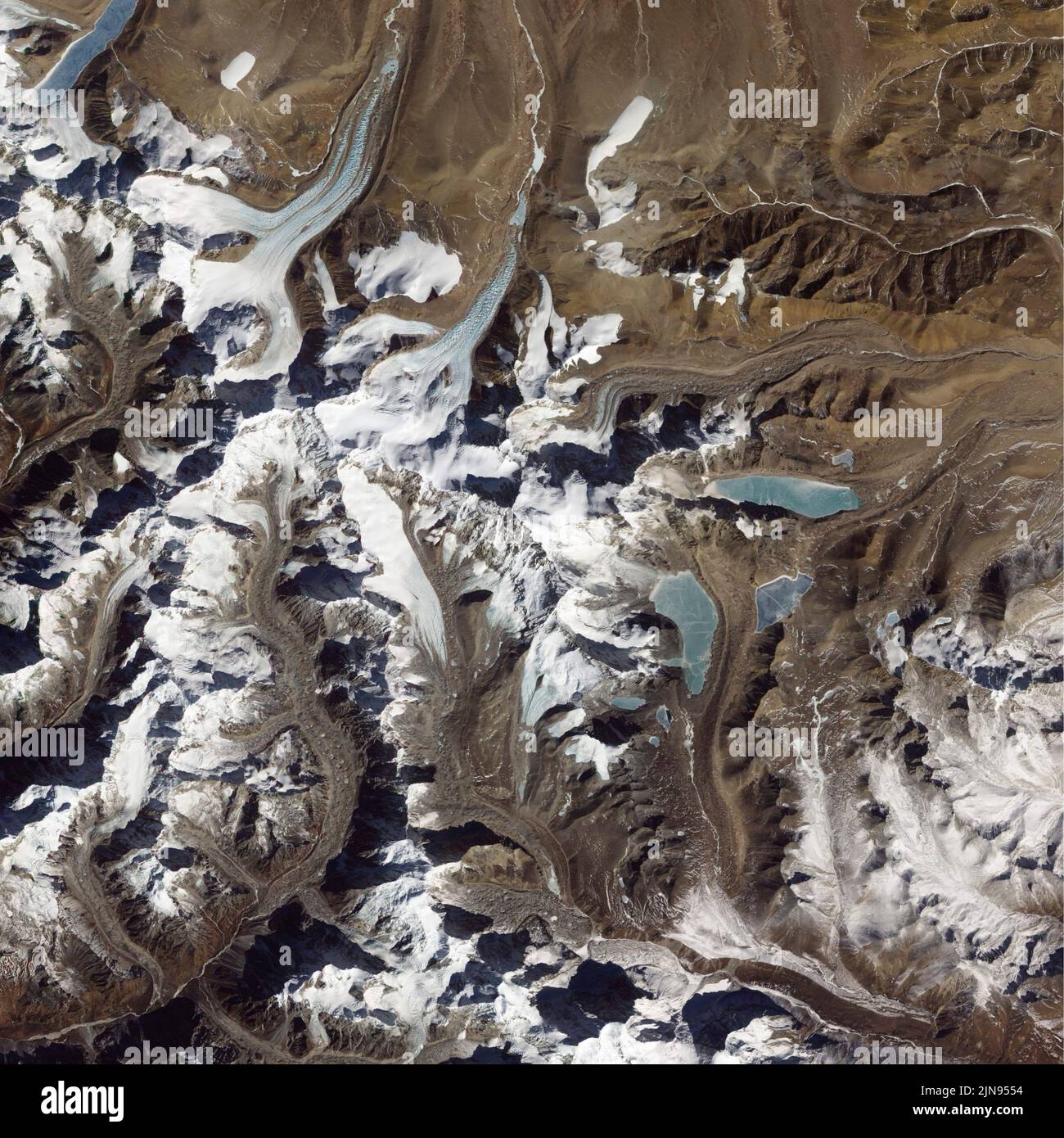 TIBET - 03. Februar 2011 - Satellitenbild des Mount Shishapangma in Tibet - einer von acht Gipfeln über 8000 Meter - Foto: Geopix/NASA Stockfoto