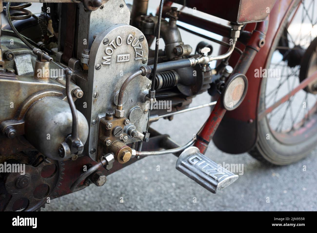 1928 Moto Guzzi Sport 500 ccm, Detail-Motor Stockfoto
