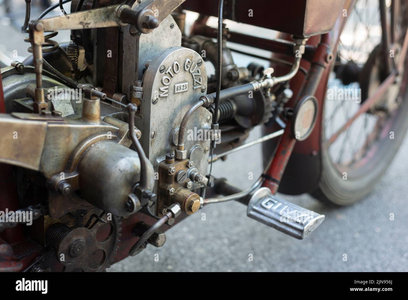 1928 Moto Guzzi Sport 500 ccm, Detail-Motor Stockfoto