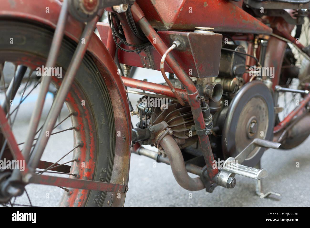 1928 Moto Guzzi Sport 500 ccm, Detail-Motor Stockfoto