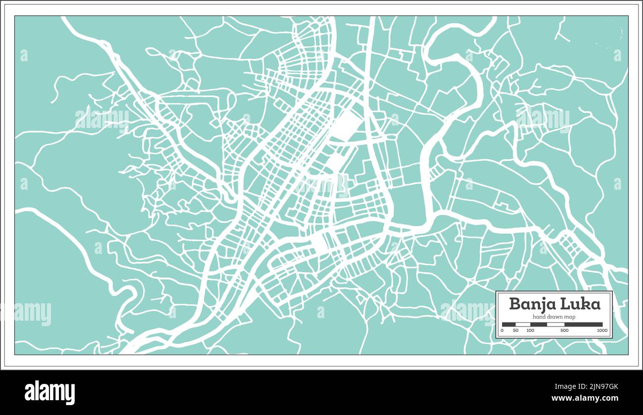 Banja Luka Stadtplan von Bosnien und Herzegowina im Retro-Stil. Übersichtskarte. Vektorgrafik. Stock Vektor