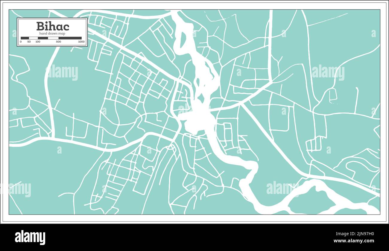 Bihac Stadtplan von Bosnien und Herzegowina im Retro-Stil. Übersichtskarte. Vektorgrafik. Stock Vektor