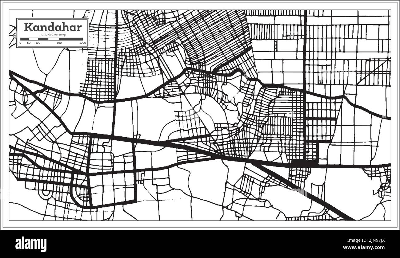 Kandahar Afghanistan Stadtplan in Schwarz und Weiß Farbe im Retro-Stil. Übersichtskarte. Vektorgrafik. Stock Vektor
