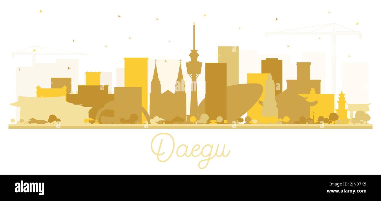 Daegu Südkorea City Skyline Silhouette mit goldenen Gebäuden isoliert auf Weiß. Vektorgrafik. Stock Vektor