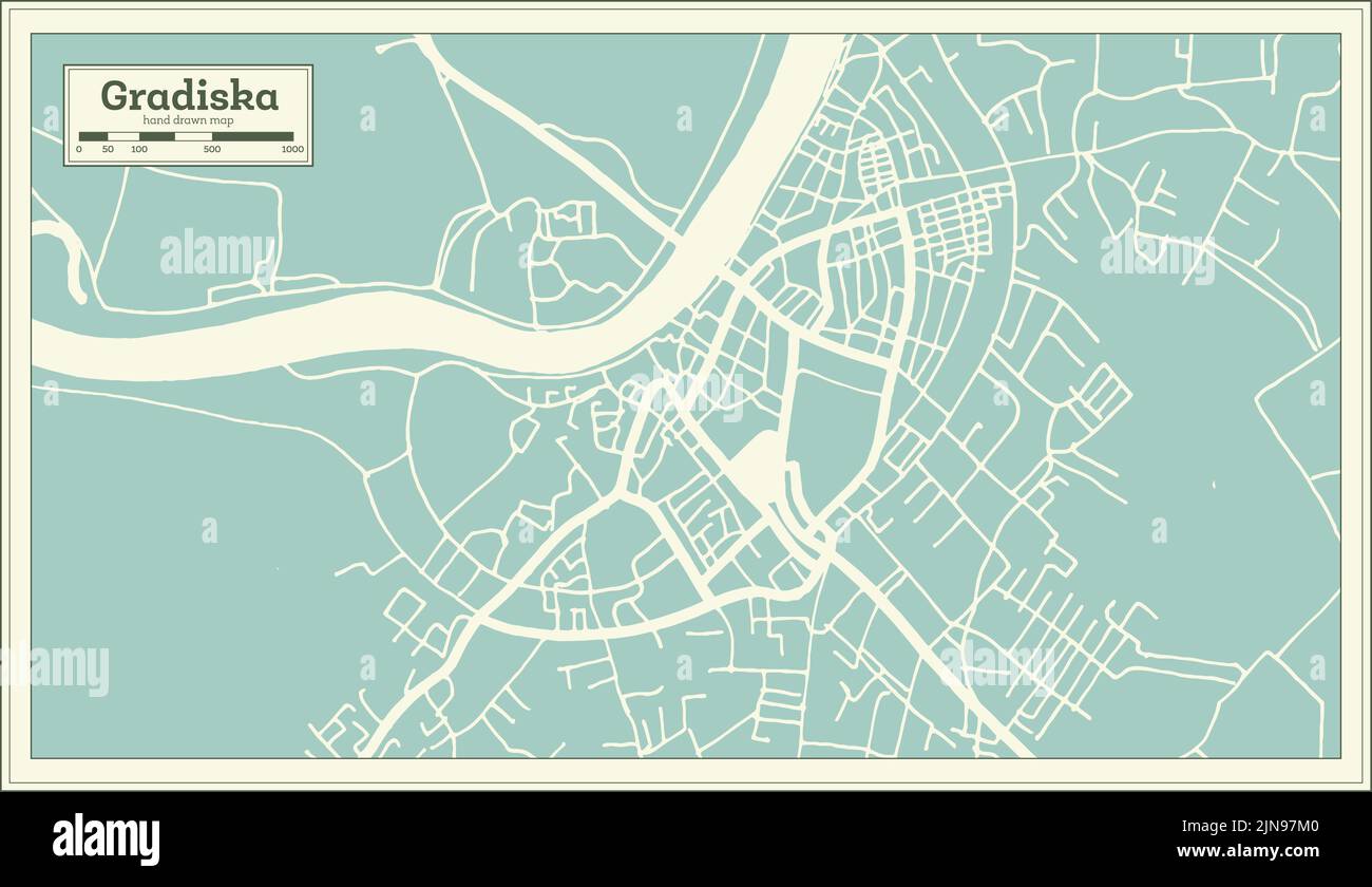 Gradiska Stadtplan von Bosnien und Herzegowina im Retro-Stil. Übersichtskarte. Vektorgrafik. Stock Vektor