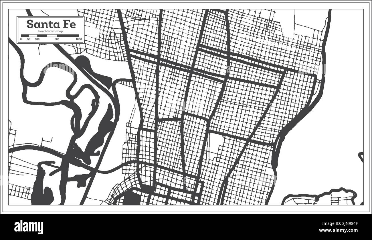 Santa Fe Argentinien Stadtplan in Schwarz und Weiß Farbe im Retro-Stil isoliert auf Weiß. Übersichtskarte. Vektorgrafik. Stock Vektor