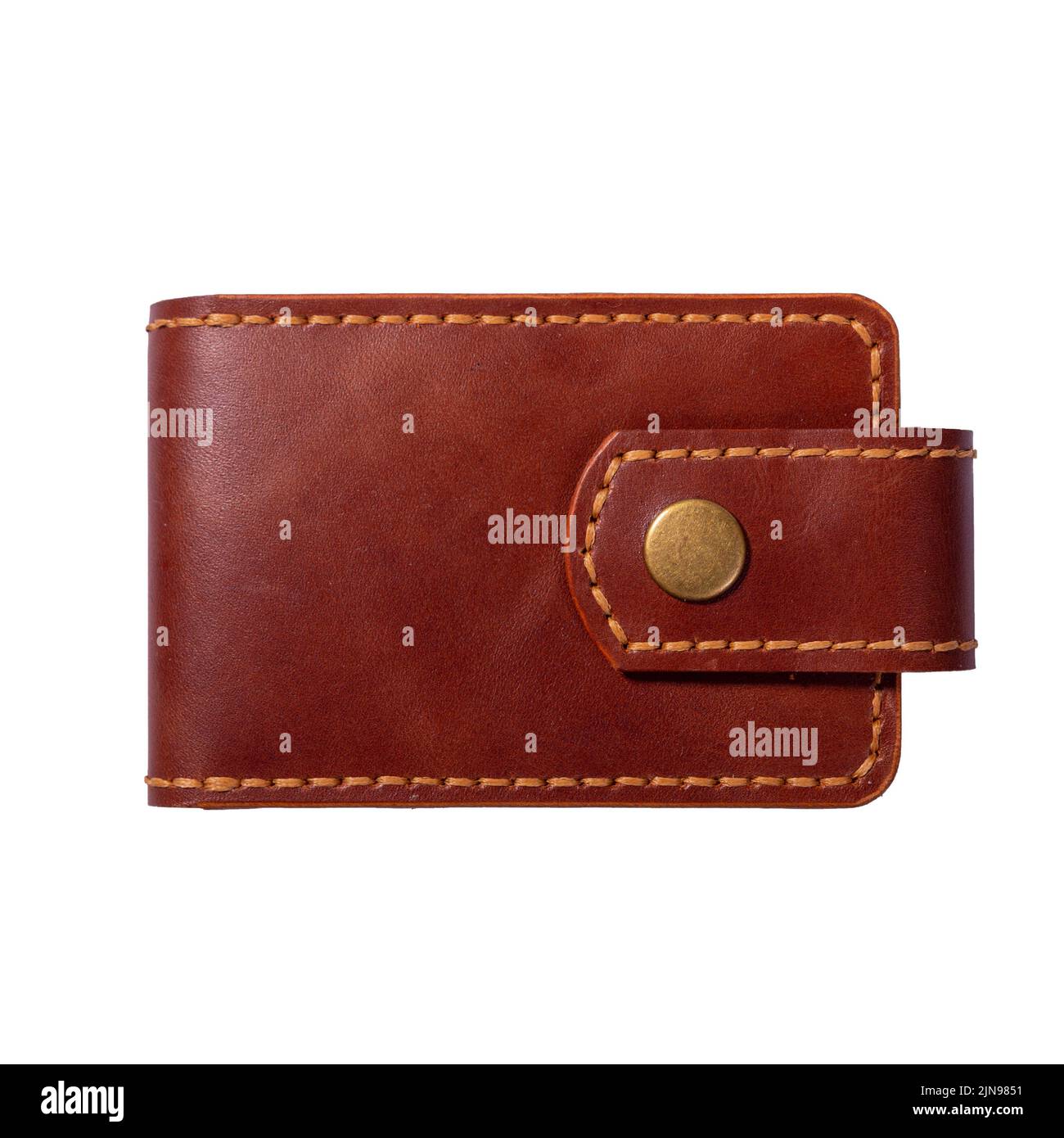 Luxus Craft Visitenkartenhalter Etui aus Leder. Braune Lederbox für Karten isoliert auf weißem Hintergrund. Stockfoto