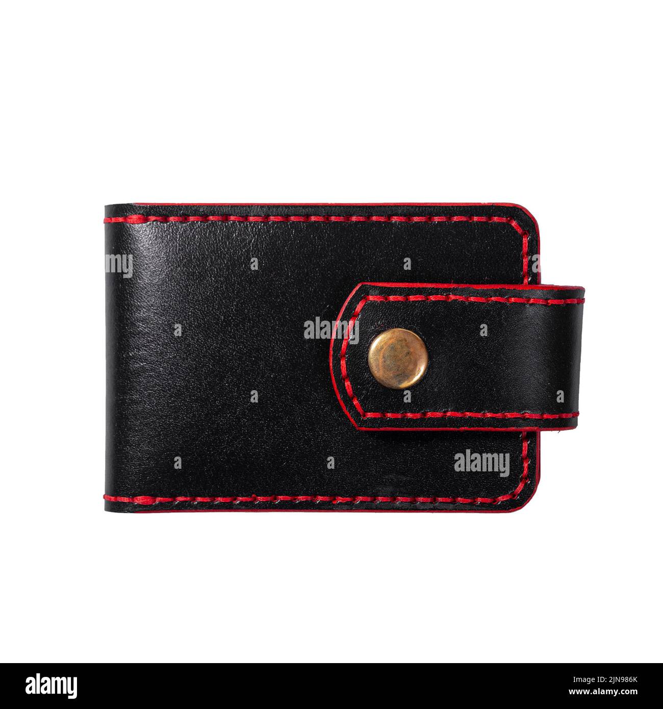 Luxus Craft Visitenkartenhalter Etui aus Leder. Braune Lederbox für Karten isoliert auf weißem Hintergrund. Stockfoto