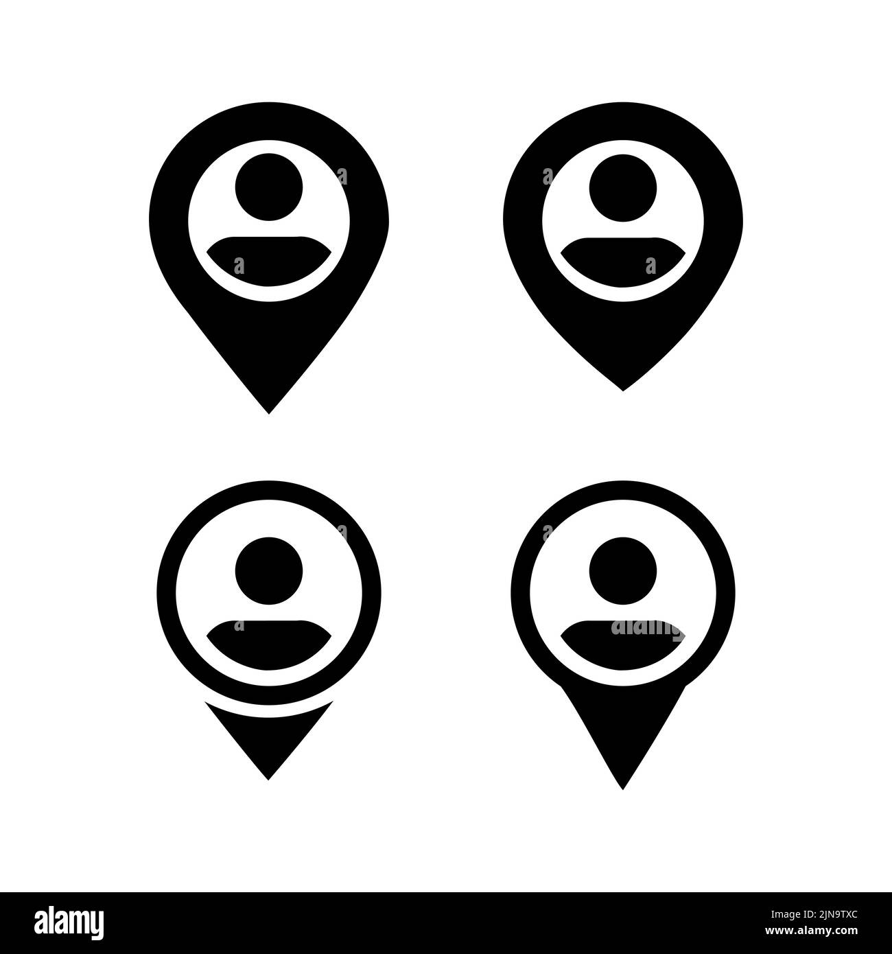 Standortsymbol. Zeigersymbol. PIN-Schild isoliert auf weiß. Mann Standort Navigationskarte Simbol im flachen Stil einfaches Ort Symbol in schwarz Vektor-illustrat Stock Vektor