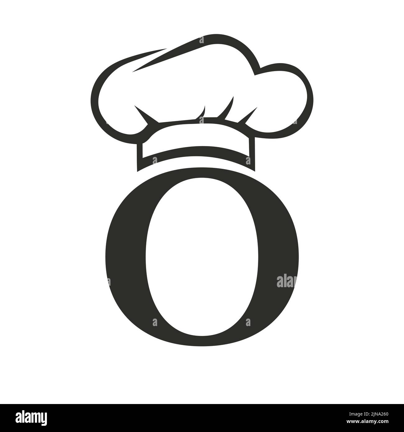 Letter O Restaurant Logo Konzept mit Chef hat Vektor Vorlage. Logo-Symbol Für Den Küchenchef Stock Vektor