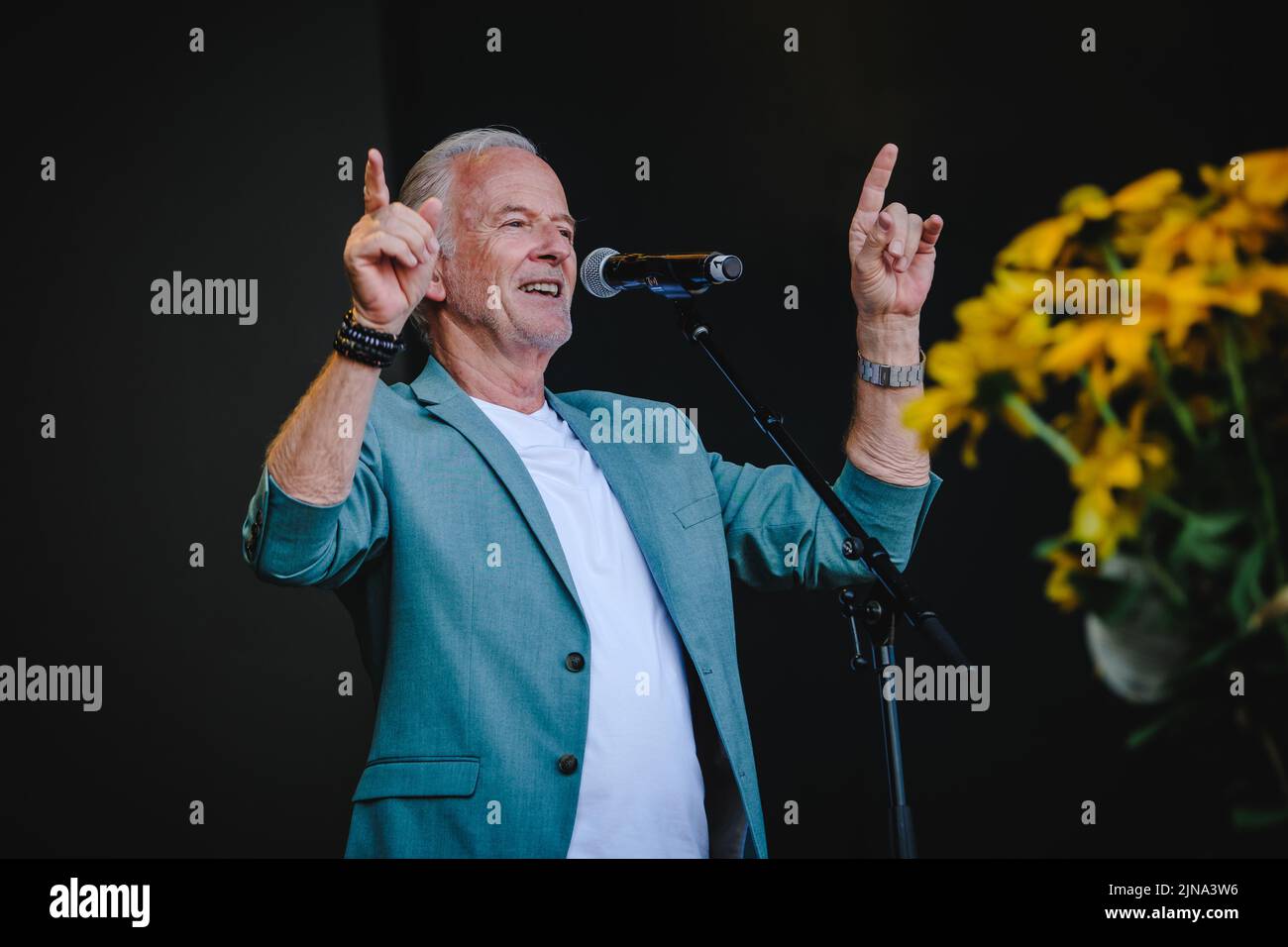 Flumserberg, Schweiz. 31., Juli 2022. Die Schweizer Schlagerband die Calimeros gibt während der Großen Schlagerparty im Rahmen des Flumserberg Open Air 2022 ein Live-Konzert. (Foto: Gonzales Photo - Tilman Jentzsch). Stockfoto